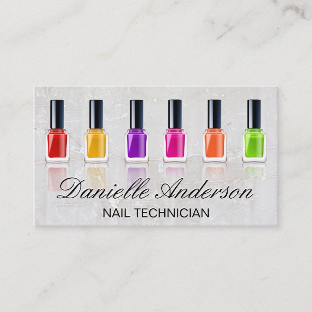 Coloured Nail Polish Bottles | Marble Business Card (Front)