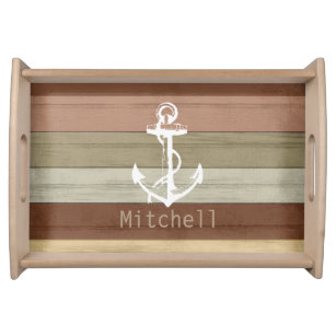 Coloured Nautical Weathered Wood Anchor Serving Tray