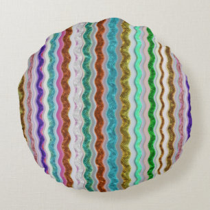 Coloured of wavy stripes resembling snakeskin round cushion
