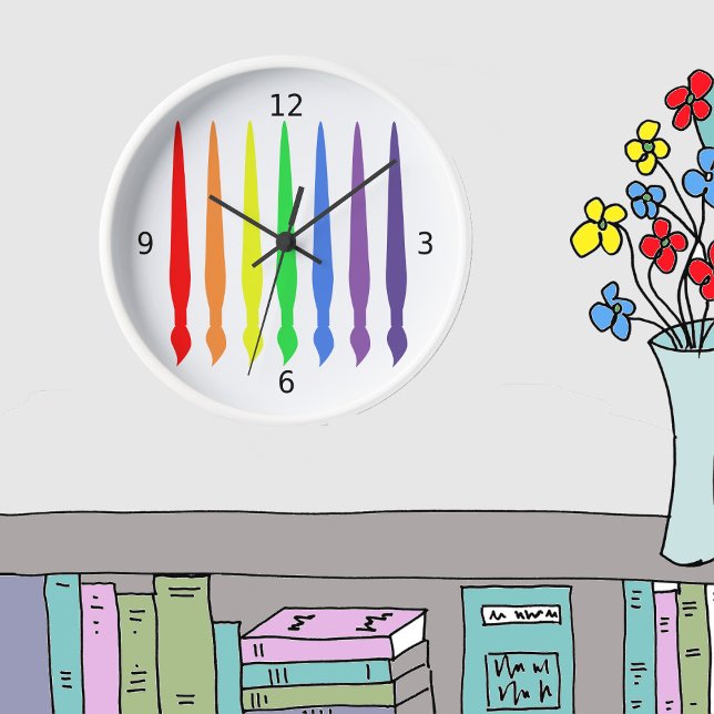 Coloured paintbrushes, simple, modern, colourful clock (Creator Uploaded)
