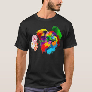 coloured papillon dog colourful dog papillon flowe T-Shirt