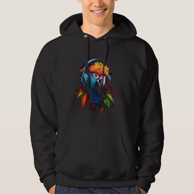 coloured parrot DJ With Headphones african parrots Hoodie (Front)