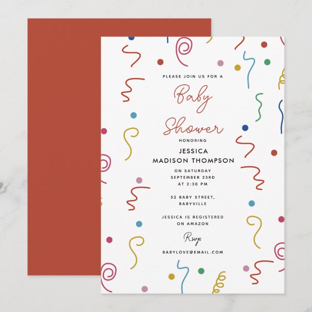 Coloured Party Confetti Baby Shower Invitation (Front/Back)