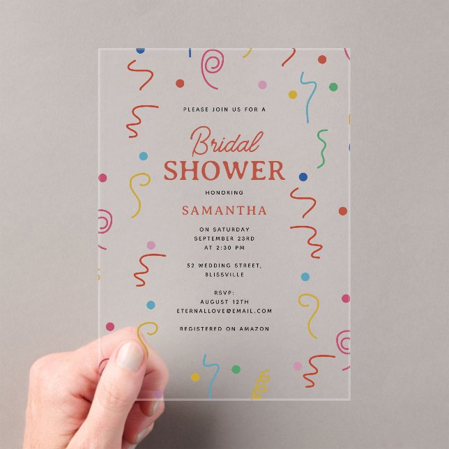 Coloured Party Confetti Bridal Shower Acrylic Invitations (Insitu (Handheld))