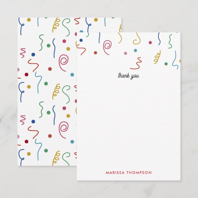 Coloured Party Confetti Custom Name Thank You Card (Front/Back)