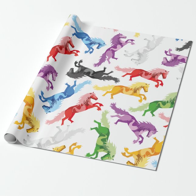 Coloured Pattern jumping Horses Wrapping Paper (Unrolled)
