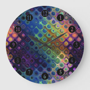 Coloured Peacock Art Large Clock