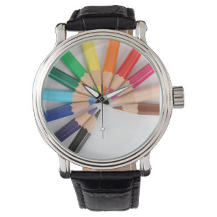 Coloured Pencil Colour Wheel Watch with black band