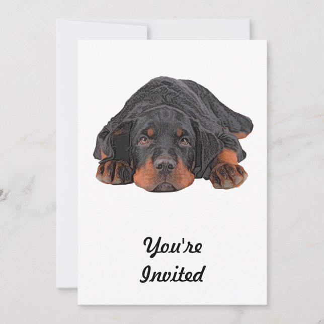Coloured Pencil Drawing Rottweiler Puppy Eyes Invitation (Front)