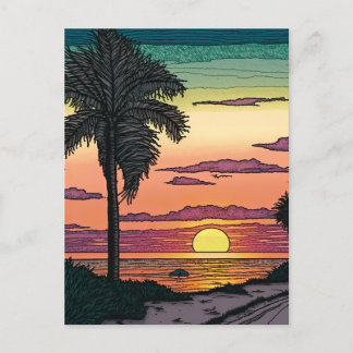Coloured Pencil look of a stunning beach sunset Postcard