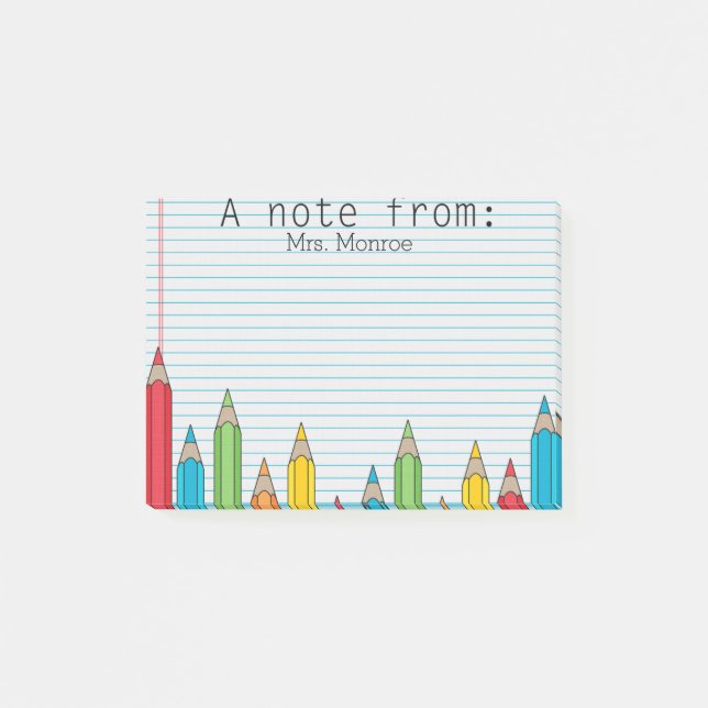 Coloured Pencil Personalised Teacher Post It Note (Front)