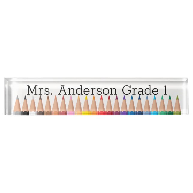 Coloured Pencil Rainbow Personalise Desk Name Plat Nameplate (Front)