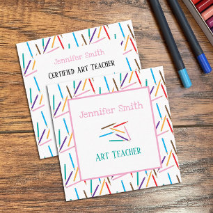 Coloured Pencils  Art White Square Business Cards