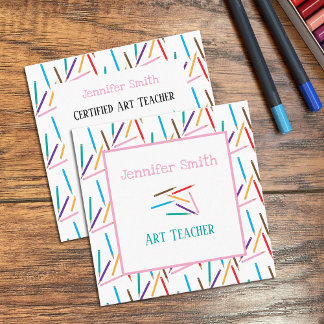 Coloured Pencils  Art White Square Business Cards