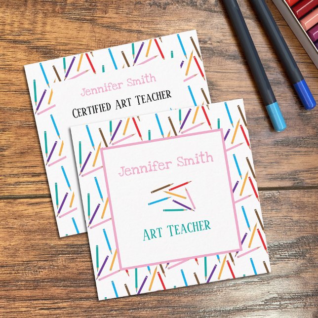 Coloured Pencils  Art White Square Business Cards (Creator Uploaded)