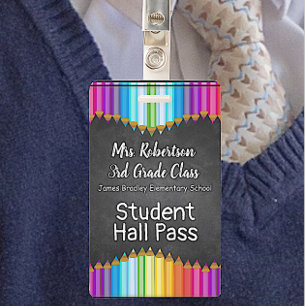 Coloured Pencils Bathroom / Hall Pass Badge ID Badge