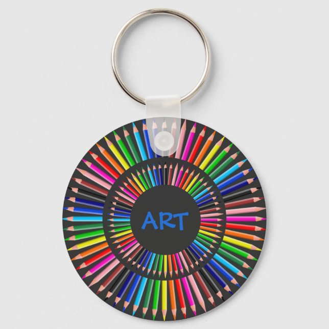 Coloured Pencils Circle, Art Teacher, Artist Key Ring (Front)