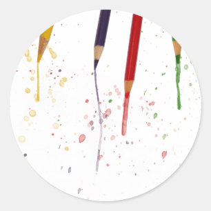 Coloured Pencils Classic Round Sticker