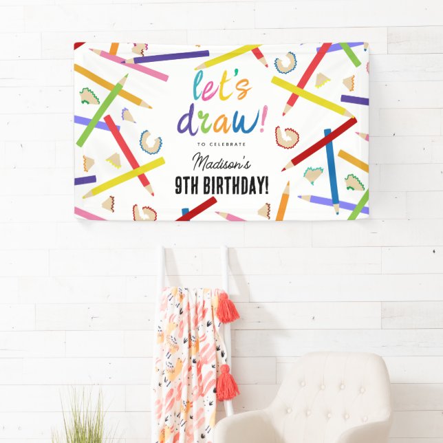 Coloured Pencils Kids Art Birthday Party Banner (Insitu)