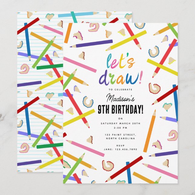Coloured Pencils Kids Art Birthday Party Invitation (Front/Back)