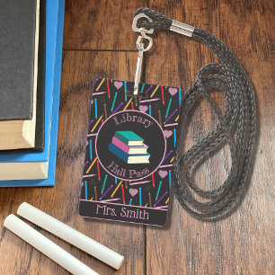 Coloured Pencils Library Hall Pass Badge ID Badge