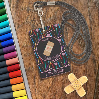 Coloured Pencils Nurse Hall Pass Badge ID Badge