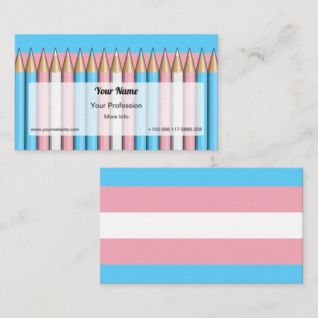 Coloured pencils on the transgender pride flag business card (Front/Back)