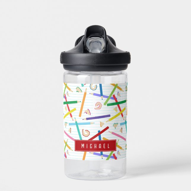 Coloured Pencils Pattern Kids School Water Bottle (Front)