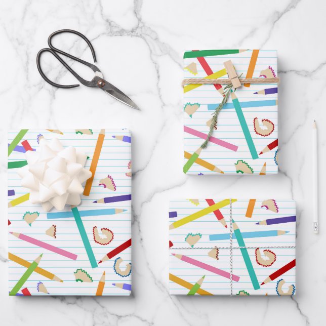 Coloured Pencils Pattern Wrapping Paper Sheet (Front)
