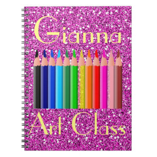 Coloured Pencils Pink Faux Glitter Notebook