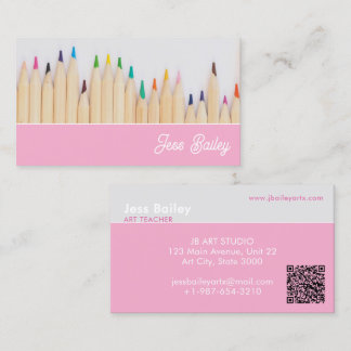 Coloured Pencils Pink Teacher Business Card