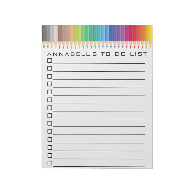 Coloured Pencils To Do List Personalise Notepad (Rotated)