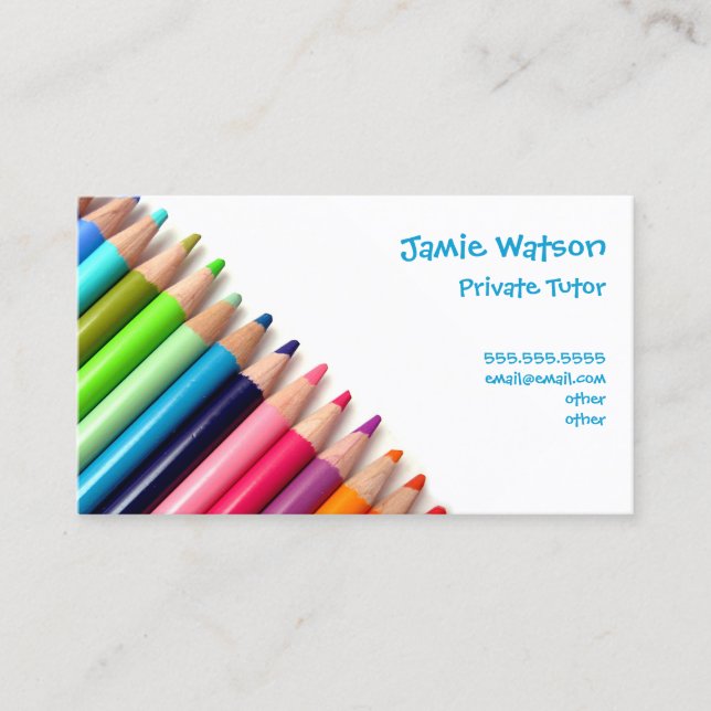 Coloured Pencils Tutor Teacher Business Card (Front)