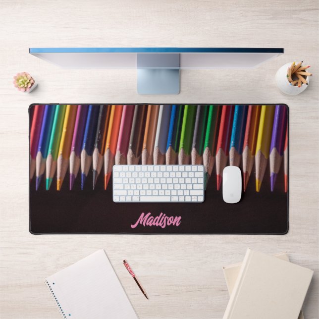 Coloured pencils, your name, professional desk mat (Office 1)