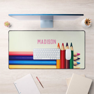 Coloured pencils, your name, professional desk mat