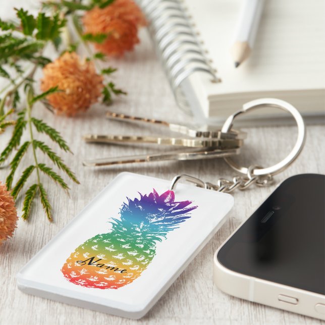 Coloured pineapple keychain with custom name (Front Right)