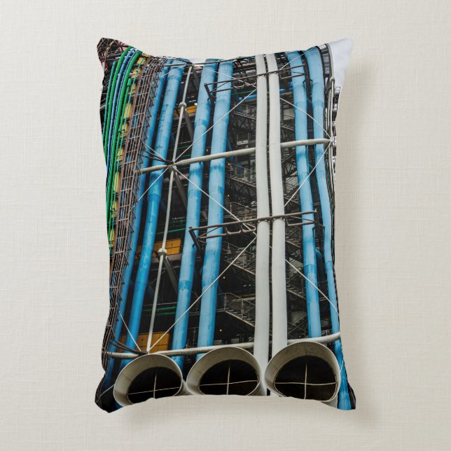 Coloured pipelines on the facade of a building decorative cushion (Front(Vertical))