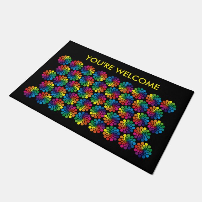 Coloured Points Circle Spirals + your backg. & ide Doormat (Angled)