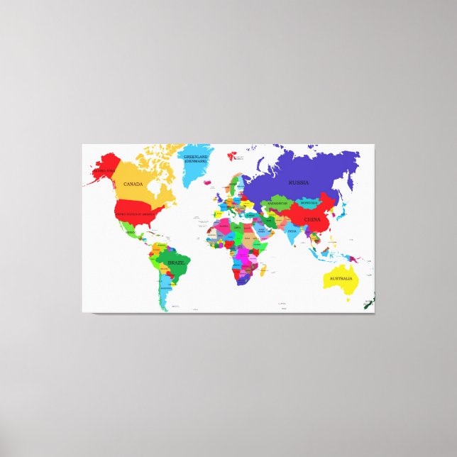 Coloured Political World Map Canvas Print (Front)
