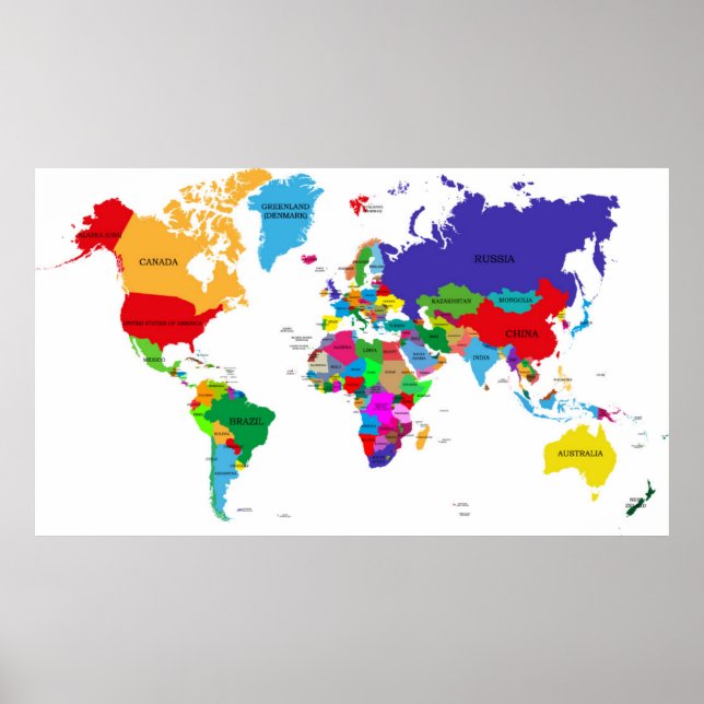 Coloured Political World Map Poster (Front)
