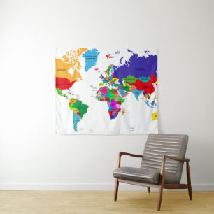 Coloured Political World Map Tapestry