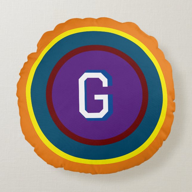 Coloured Rings with Monogram  Round Pillow (Front)
