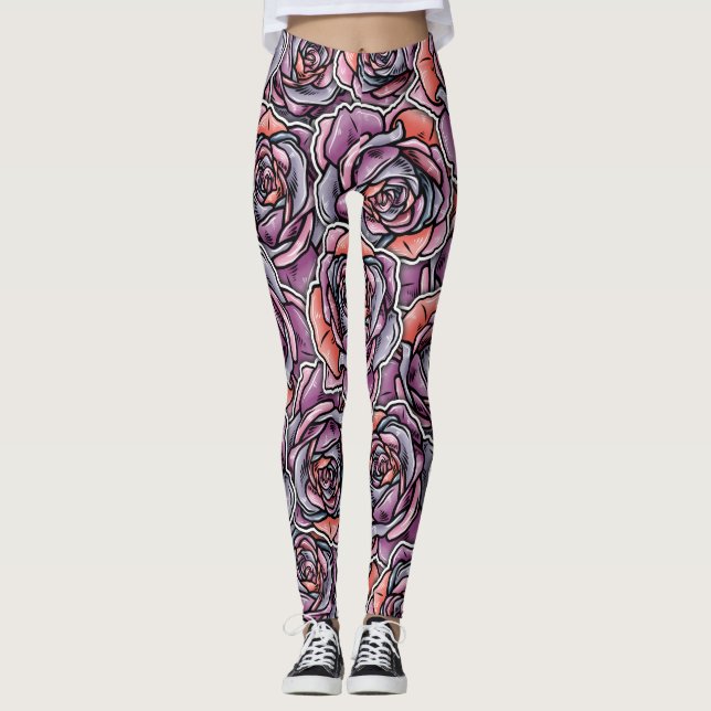 Coloured Rose Flower Leggings (Front)