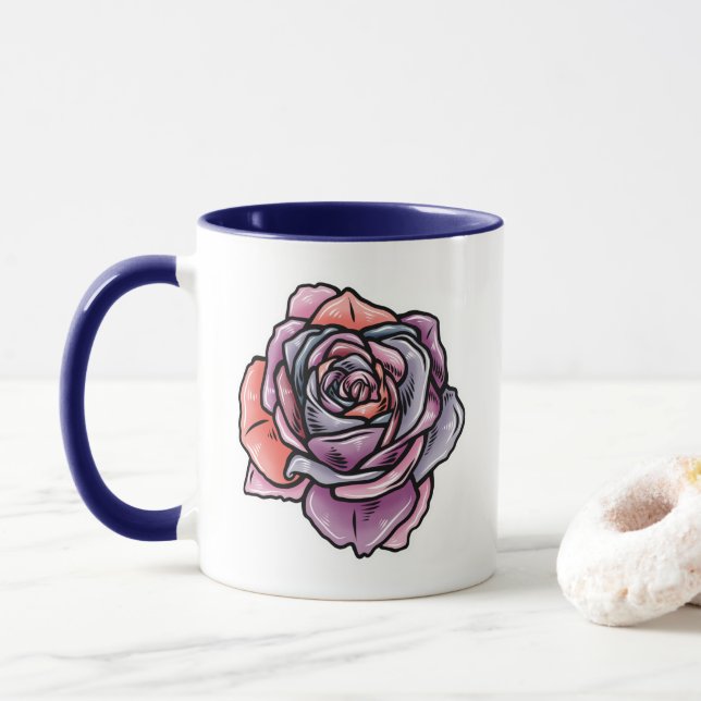 Coloured Rose Flower Mug (With Donut)
