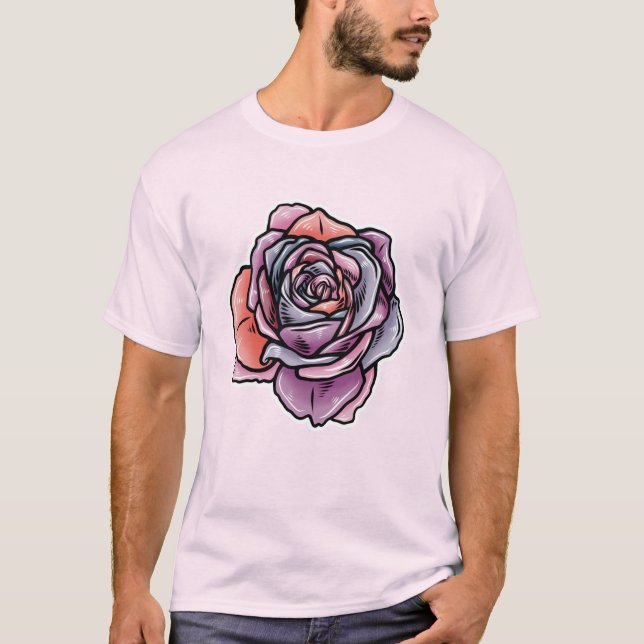 Coloured Rose Flower T-Shirt (Front)