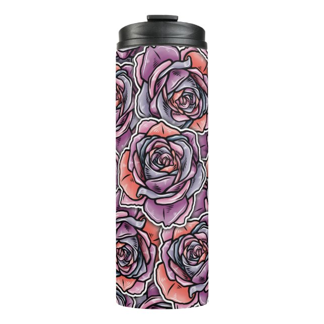 Coloured Rose Flower Thermal Tumbler (Front)
