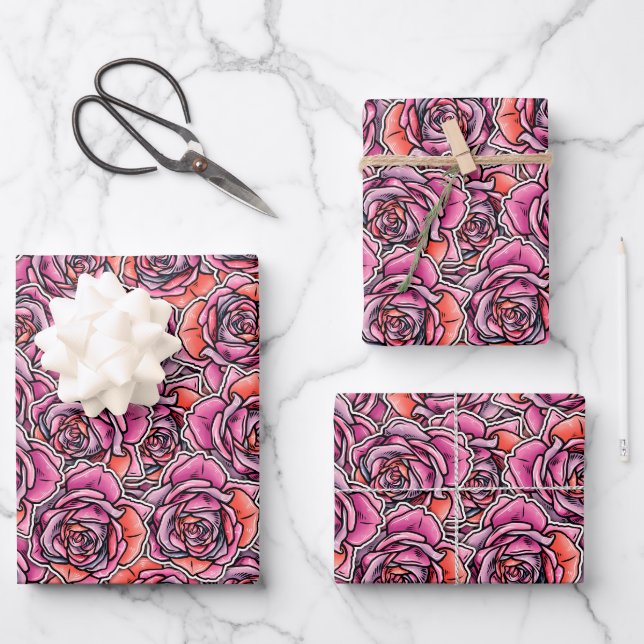 Coloured Rose Flower Wrapping Paper Sheet (Front)