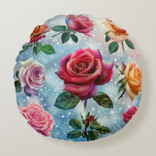 Coloured Roses Digital Art Round Cushion