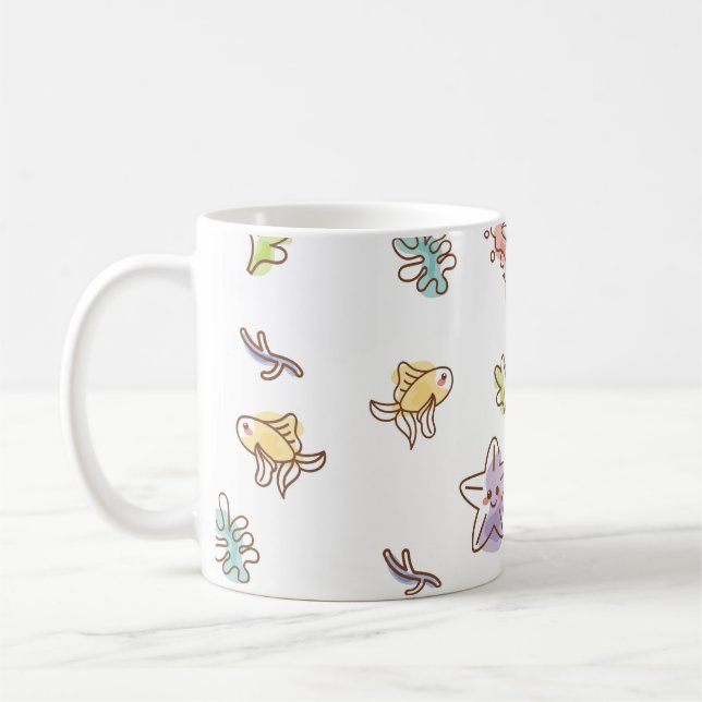 Coloured sealife pattern with seastars and fishes  coffee mug (Left)