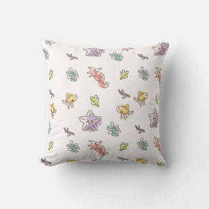 Coloured sealife pattern with seastars and fishes cushion